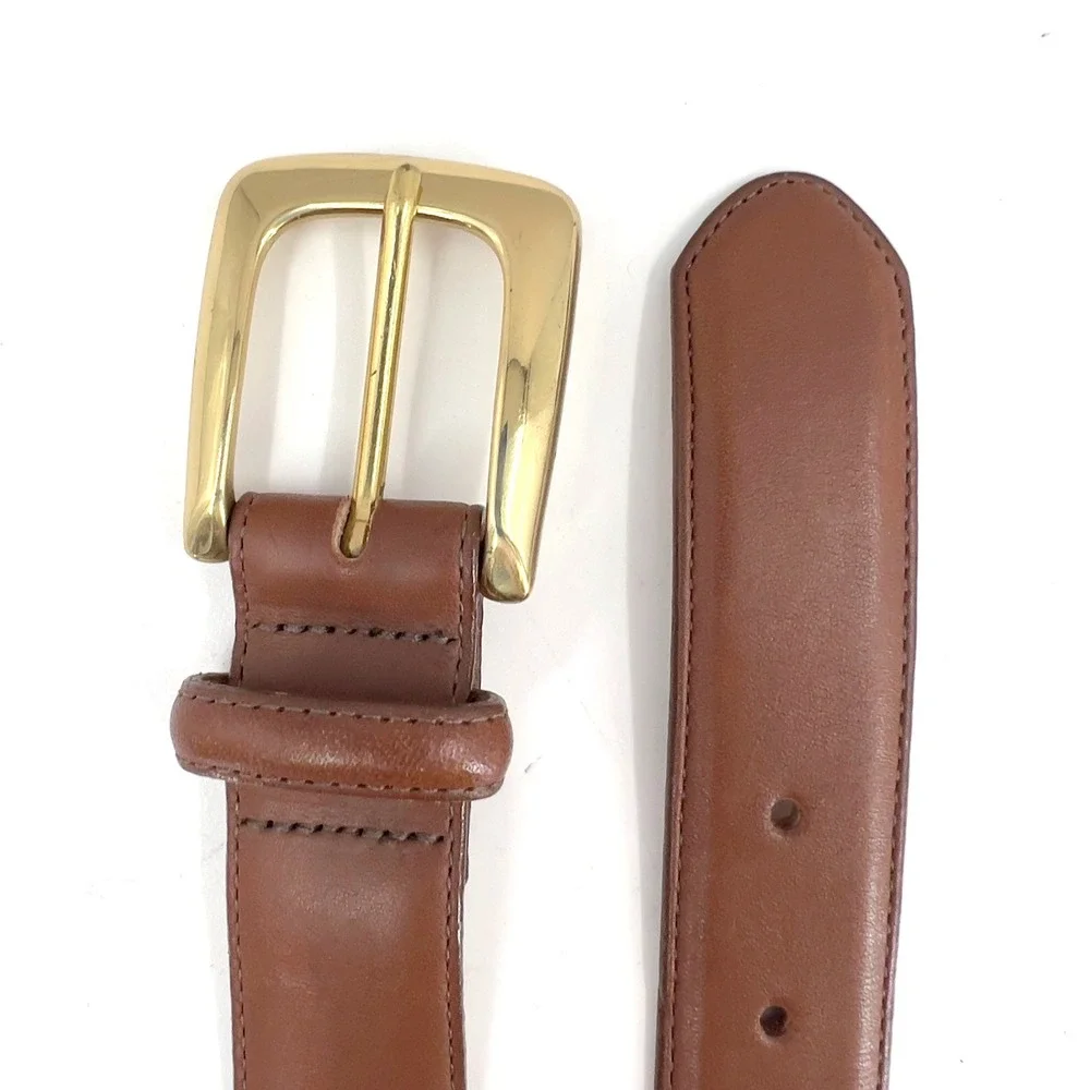 Lands End Mens Brown Leather Belt Solid Brass Buckle Made in‎ USA Size 30